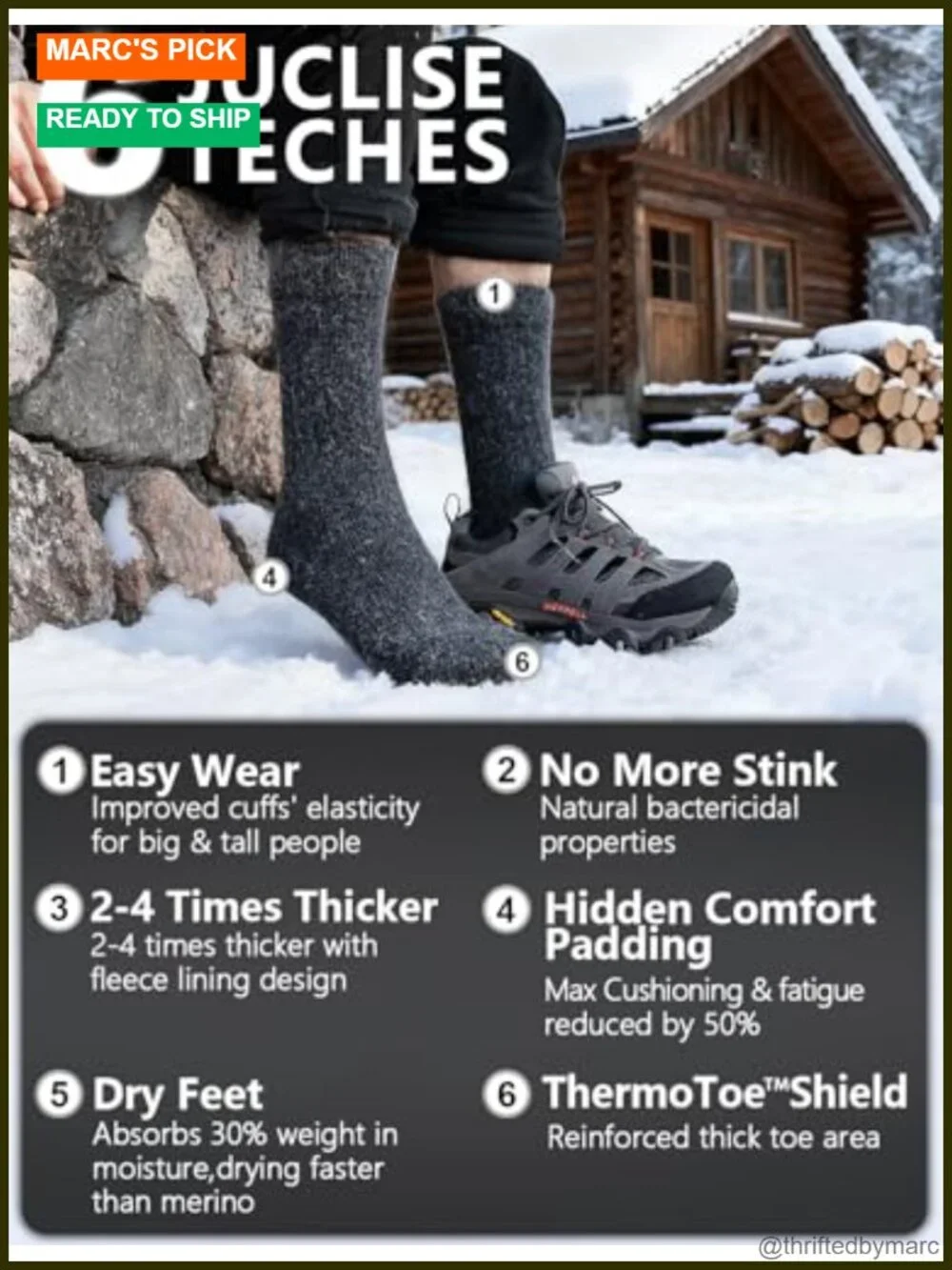 Alpaca Wool Thermal Winter Boot Socks Heavyweight Thick Padded Moisture-Wicking